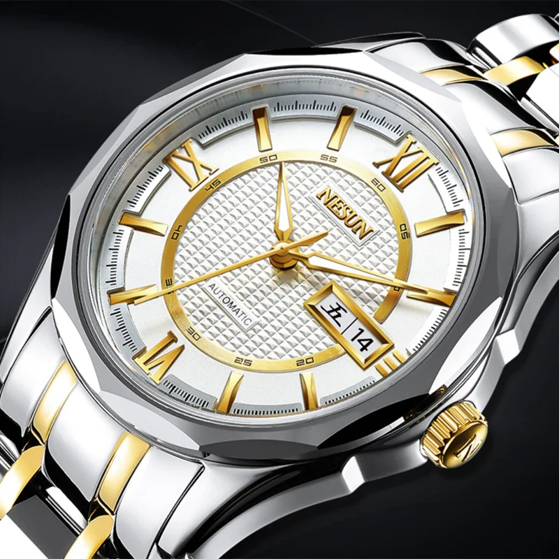 

Роскошные мужские автоматические механические часы NESUN, японский механизм NH36A, импортное сапфировое стекло, светящиеся водонепроницаемые часы с двойным календарем, N9212
