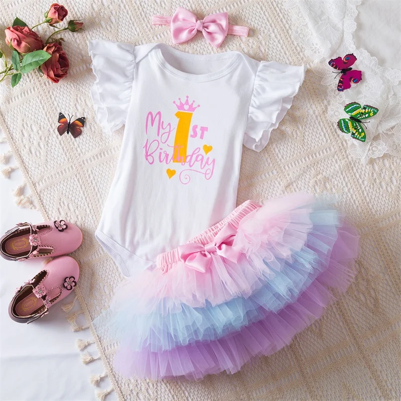 NewBorn Girls 1St Birthday Party Dress Princess 1 Year Old Ceremony Mesh Tutu Vestidos Infant Unicorn Christening Gowns