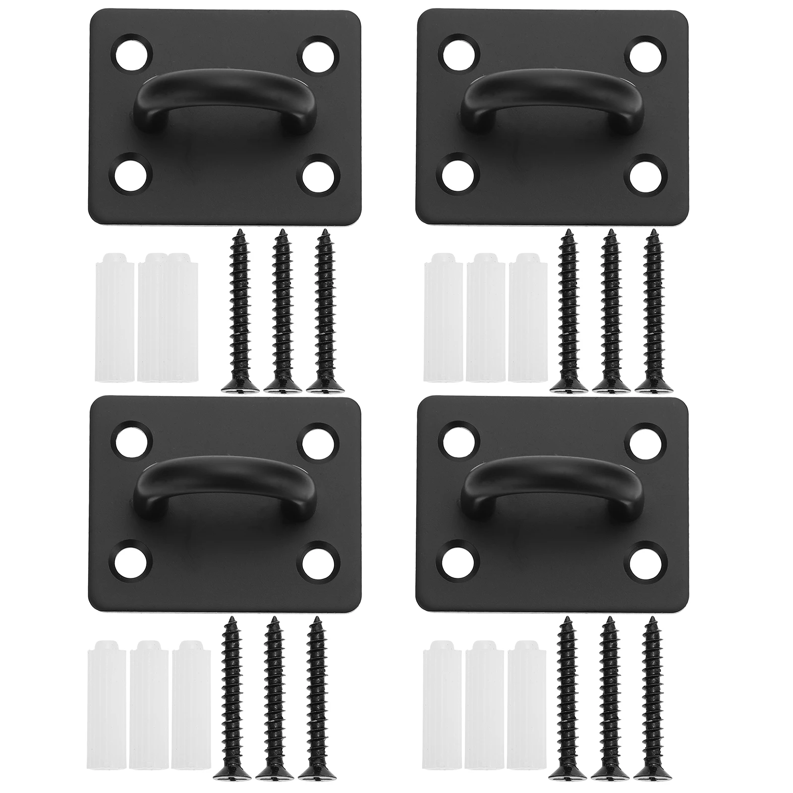 

1 set Heavy Duty Stainless Steel Hooks Set 4 Black Hammock Swing 12 Long Screws 12 White Anchors Plant Hanger Outdoor Furniture