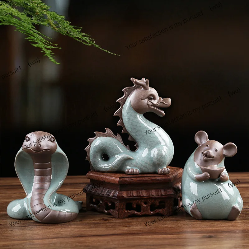 Creative purple sand tea pet lucky ceramic zodiac dragon ornament cute mascot table decoration tea play