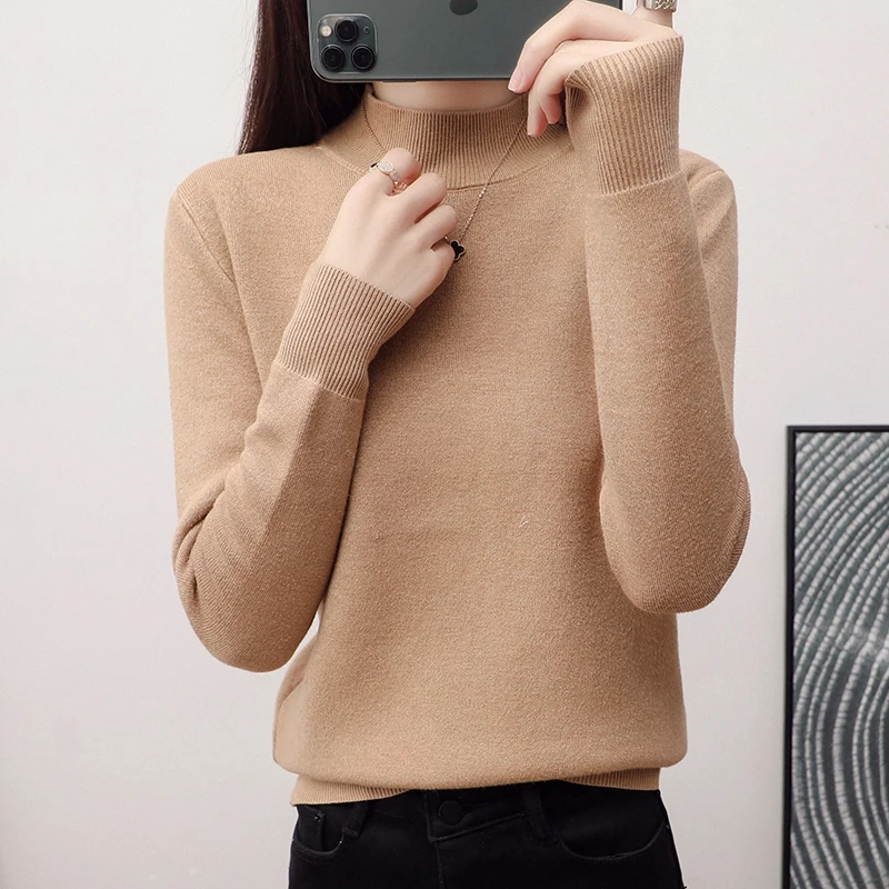 

Half High Collar Flocked Sweater Women's Autumn And Winter New Korean Fashion Sweater Long-Sleeved Knitted Bottoming Shirt Tide