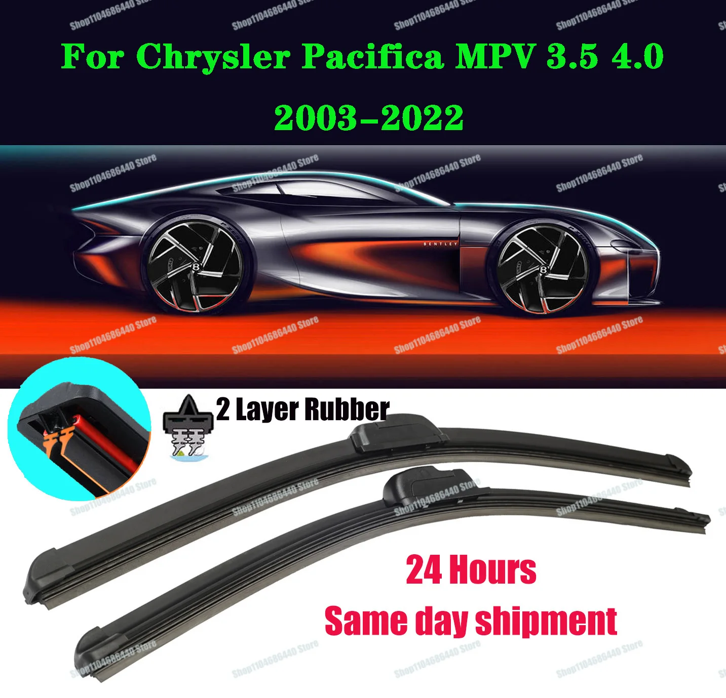 

For Chrysler Pacifica MPV 3.5 4.0 AWD 2003 2005 2006 2008 2017 2018 2019 2020 2021 2022 Double Rubber Windshield Wiper Blades