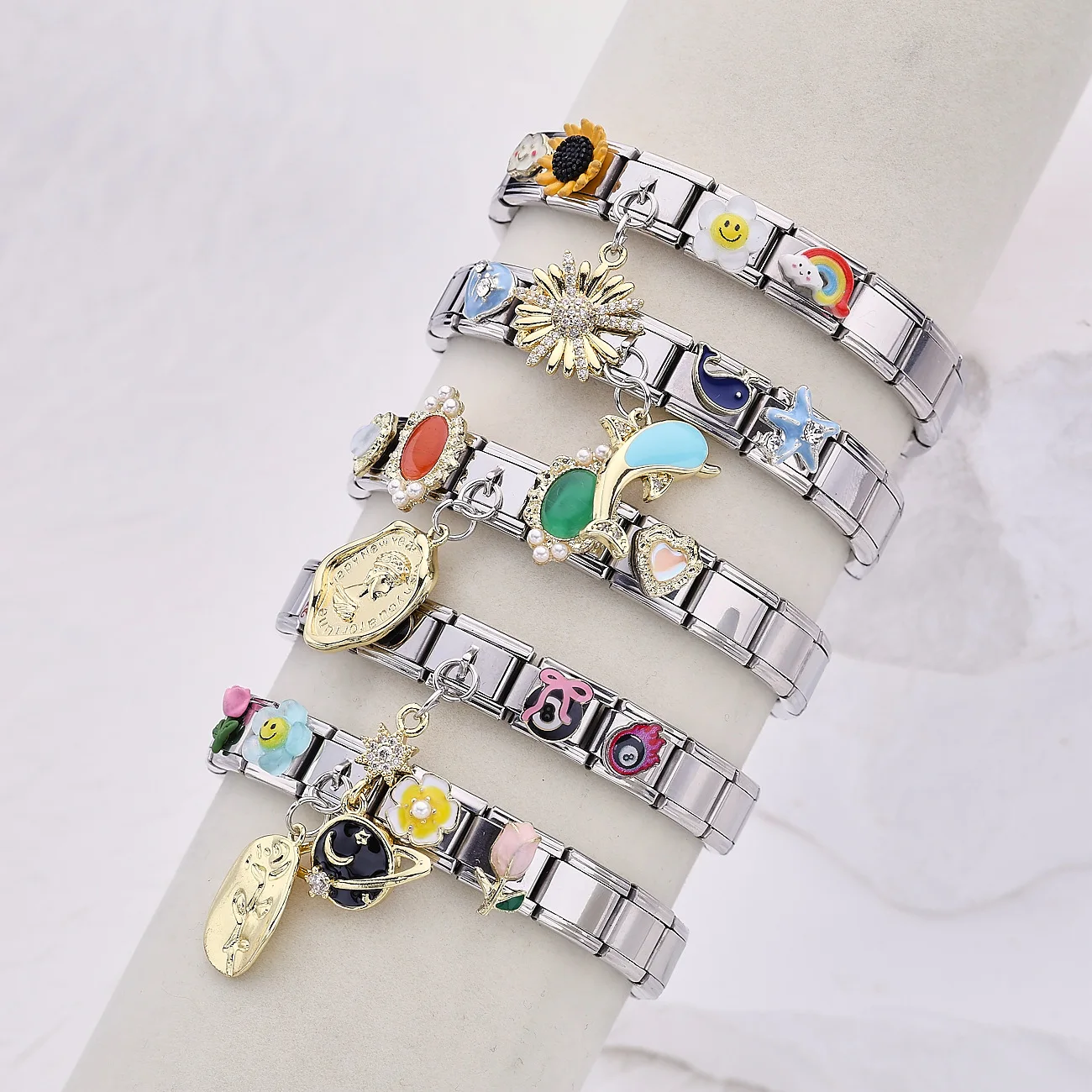 Pre-assembled Western Cowboy Italian Charm Bracelet Cowboy Hat Boot Gun Horseshoe Pendant Stainless Steel 9mm Modular Link Gift