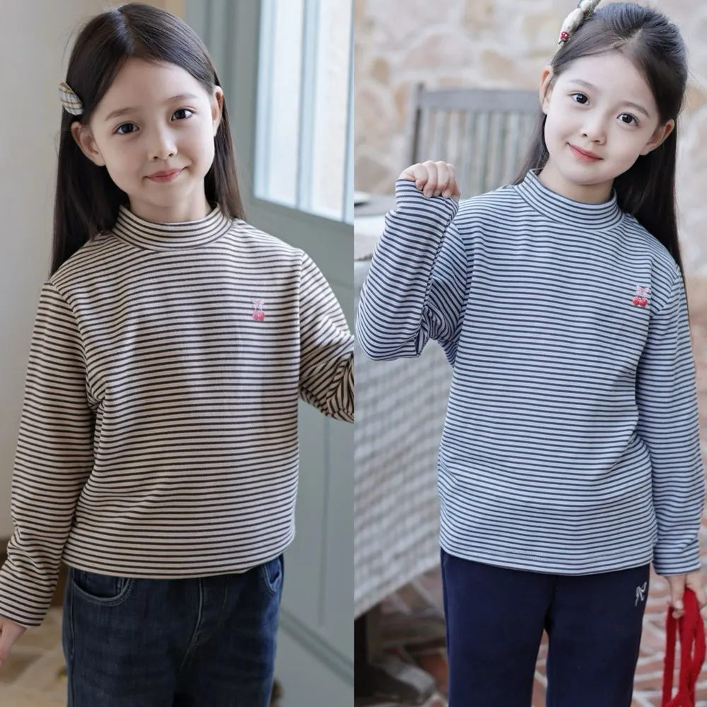 

Детский свитер, свитера для девочек, полосатый вязаный пуловер с полувысоким воротником для тепла, шерстяной свитер, топ вишневого цвета