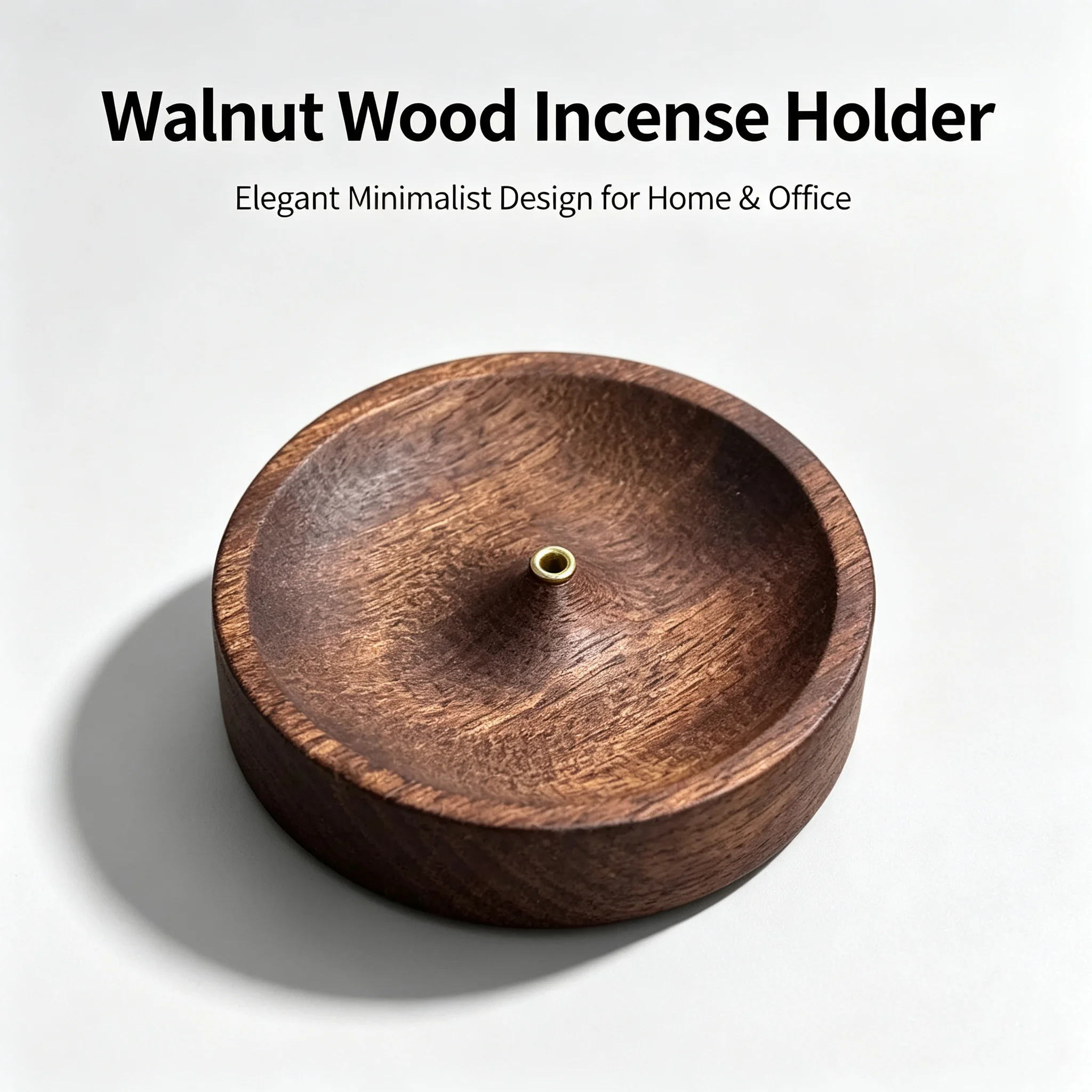 2pcsWalnut Wood Incense Holder With Brass Insert Round Ash Catcher Tray For Stick Incense Home Tea Room Tabletop Decor