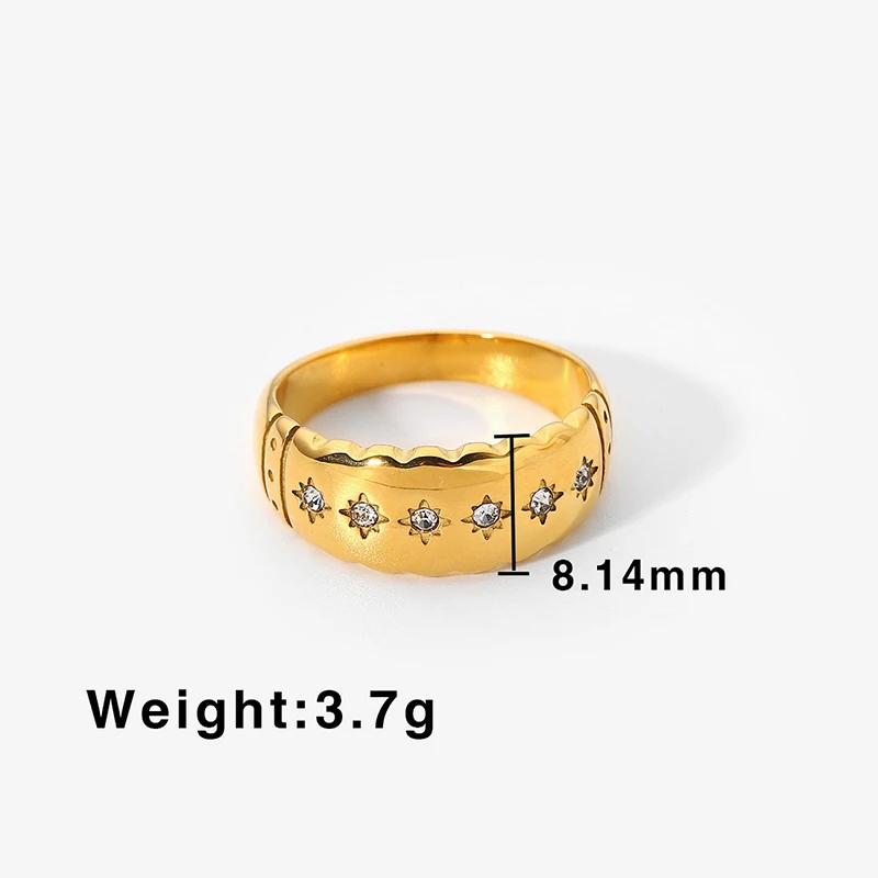 18K Gold Plated Stainless Steel Bling Stone North Star Stackable Rings for Women Trendy Bold Ring Waterproof  Everyday Jewelry