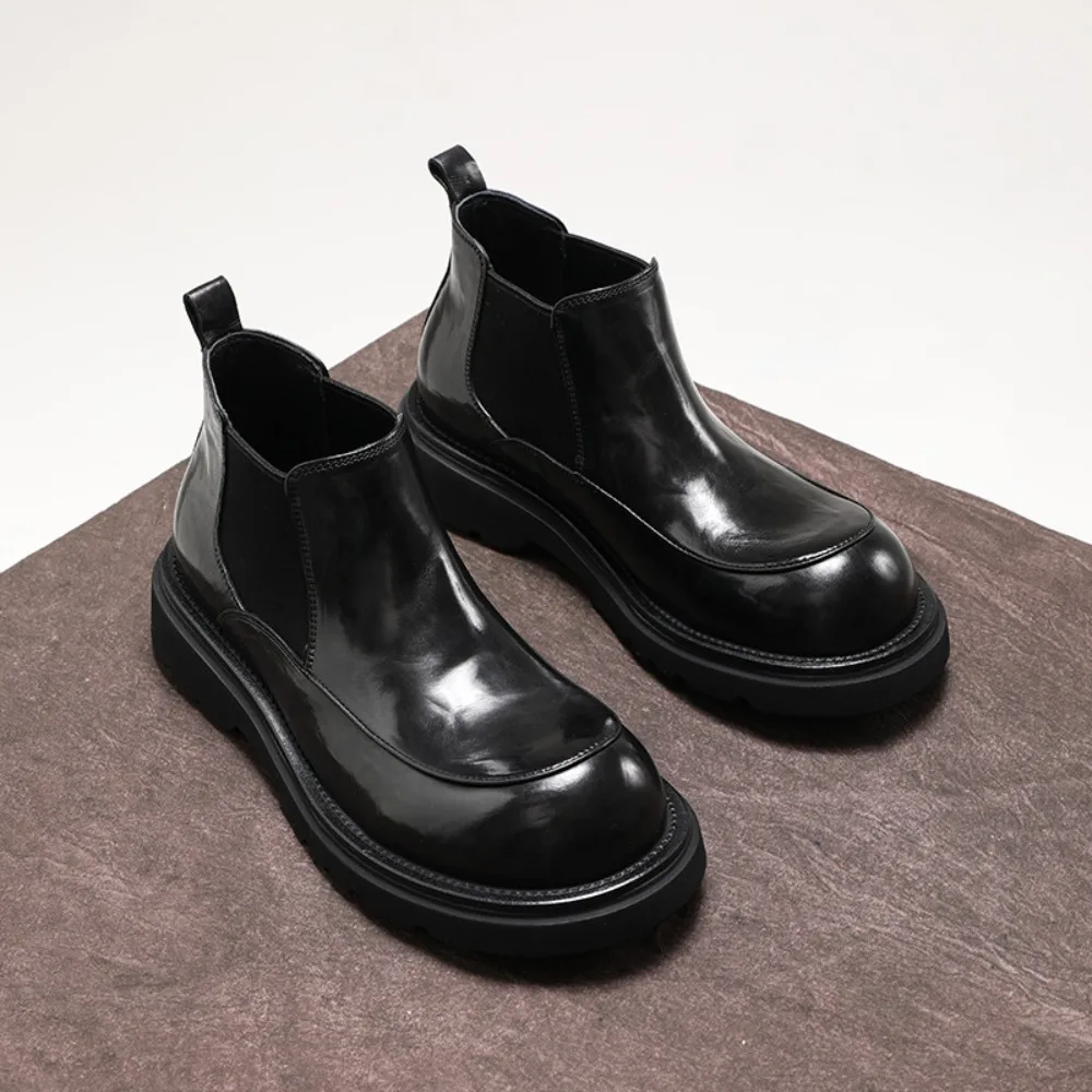 

Mens Retro Boots Genuine Leather High Top Round Toe British Style Winter Warm Lined Casual Shoes