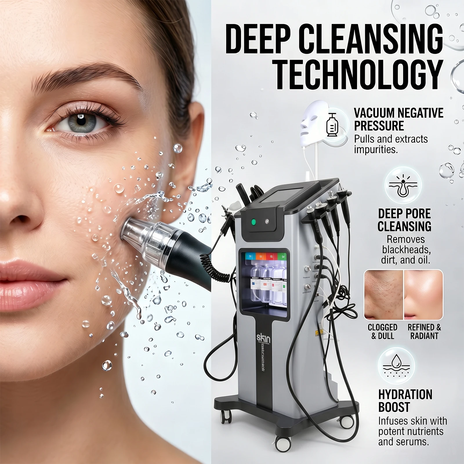 Podofo 10-in-1 Professionelles Gesichts-Schönheitsgerät Hydra Facial Maschine Hydrodermabrasion Aqua Peeling Sauerstoff-Jet Tiefenreinigung Hautstraffung Verjüngung Aufhellung Schönheitsmaschine Salon SPA Hautpflegegerät – Detail 2