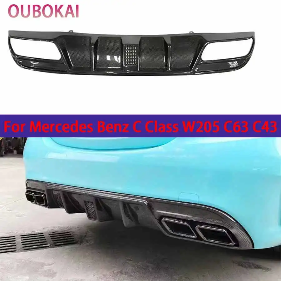 Für Mercedes Benz C-Klasse W205 C63 C43 4-Türer Carbonfaser Heckstoßstangen-Diffusor Splitter Spoiler Hecklippe Diffusor Bodykit