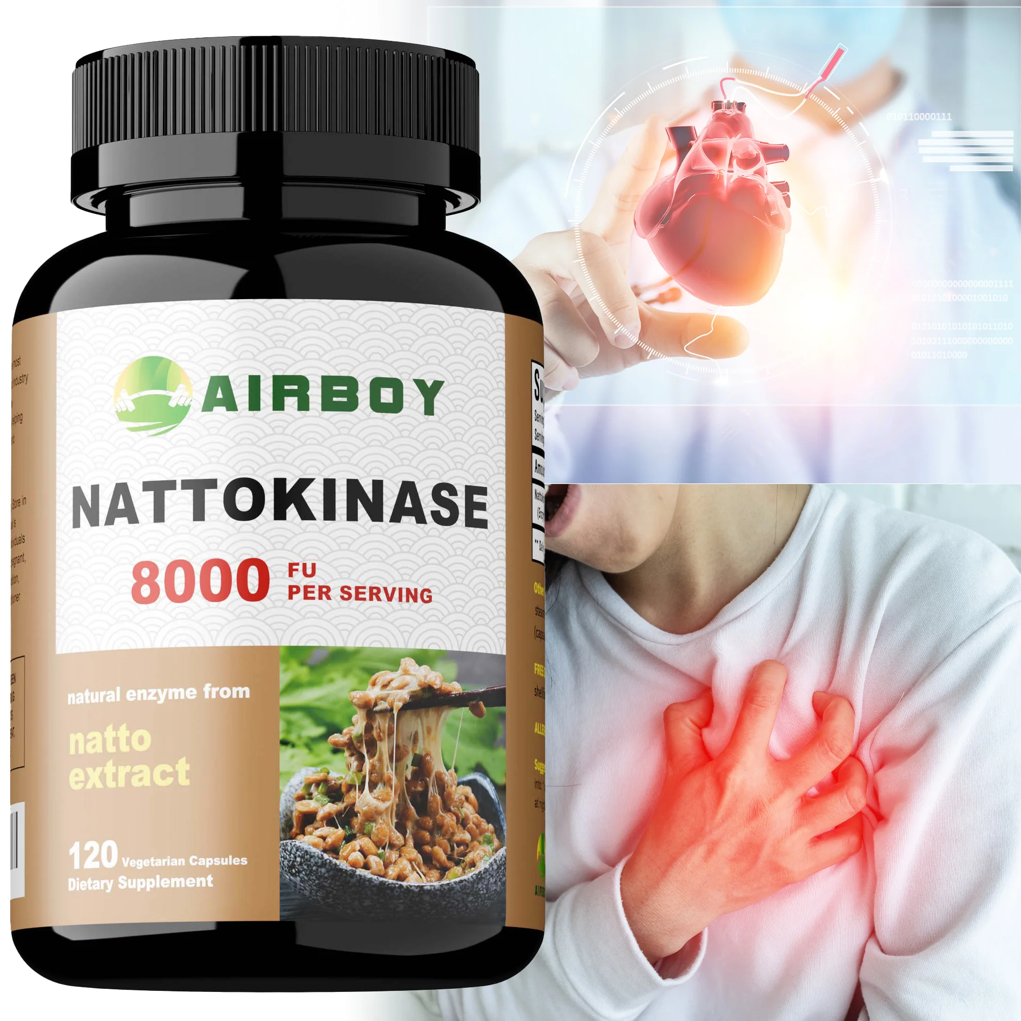 Nattokinase Capsules -  Dissolve Blood Clots Lowering Pressure Prevent Arteriosclerosis Improve Vascular Health,Non-GMO
