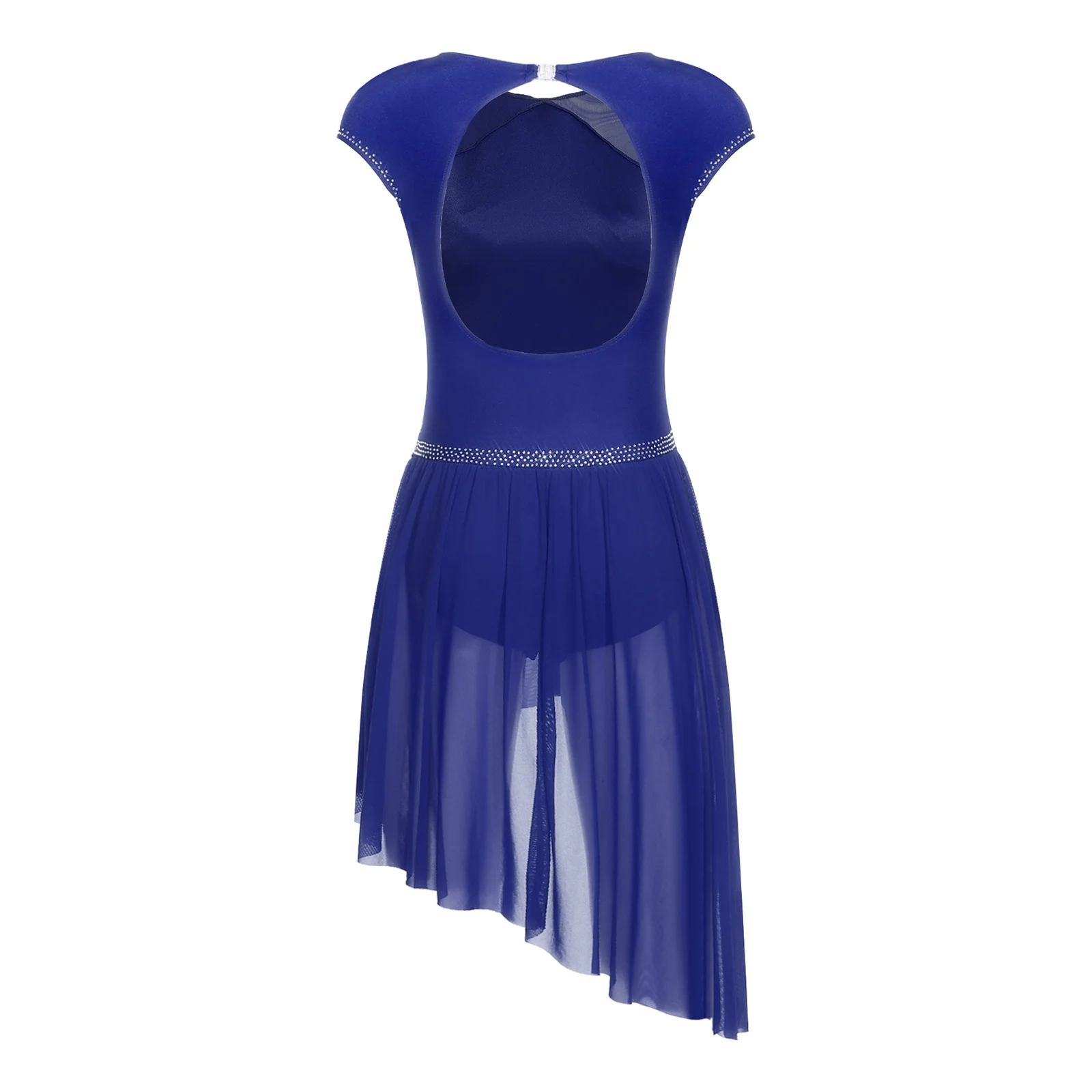 المرأة لامعة حجر الراين الحديثة الغنائية الرقص الشكل التزلج على الجليد فستان Ruched شبكة تراكب توتو الباليه الجمباز يوتار Dancewear