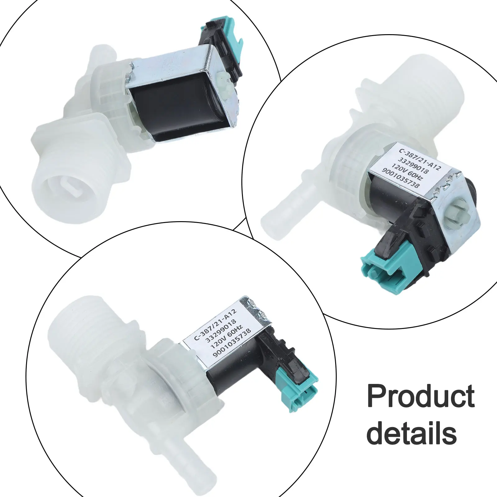 Replacement Washing Machine Solenoid Valve 9001035738/33299018 110V AC Water Inlet Valve with Plastic Casing and Hose Connector