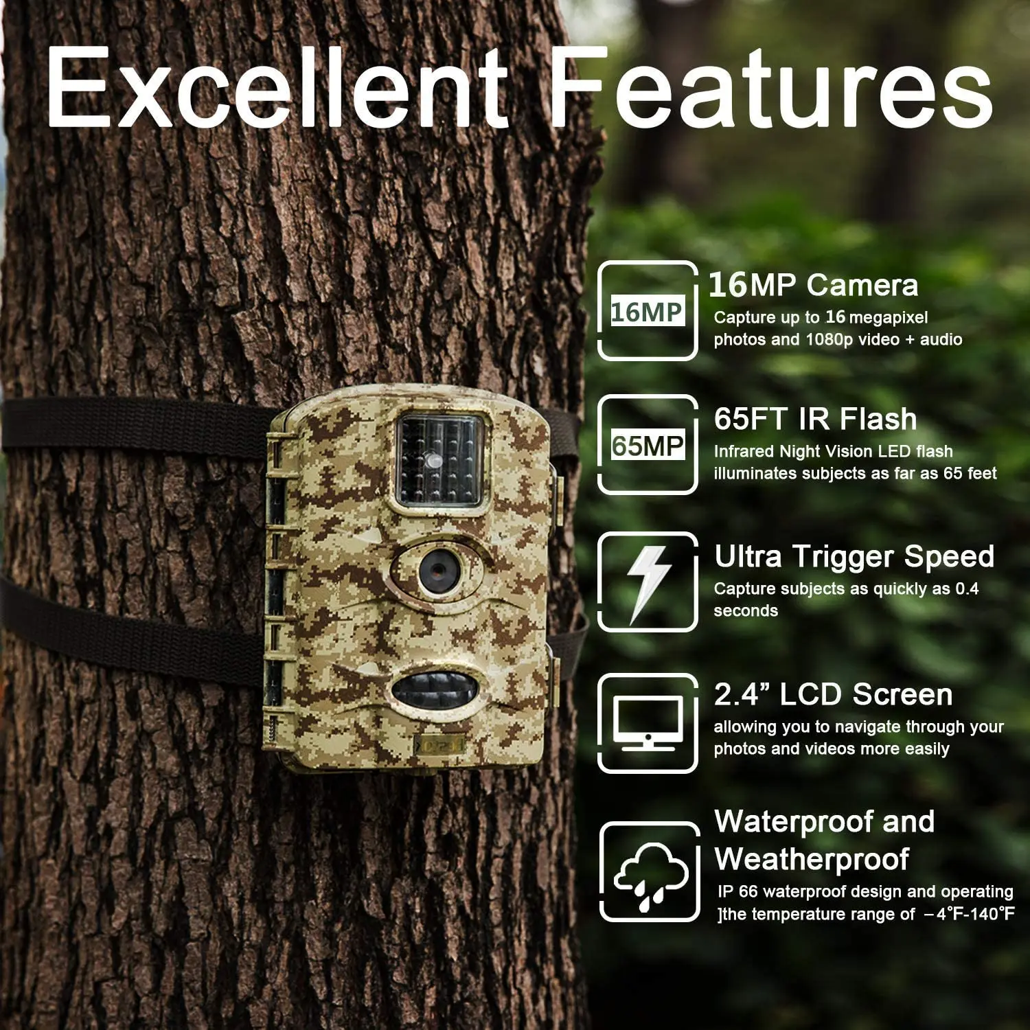 Bestok Trail Game Camera 16MP 1080P مقاوم للماء كاميرا الصيد الكشافة الحركة المنشط لمراقبة الحياة البرية #3