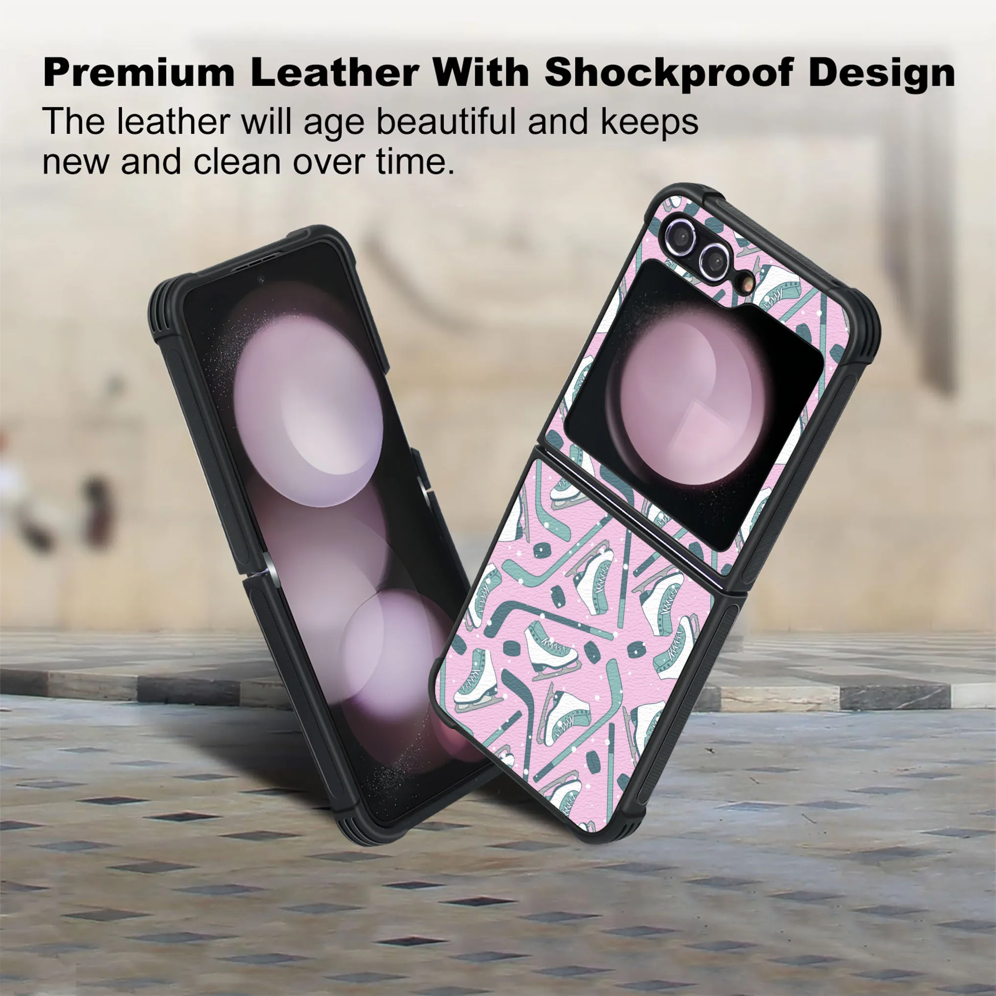 Patterned PU Leather + Soft TPU Bumper Shockproof Protective Case Cover Compatible With Galaxy Z Flip5 5G , Hockey