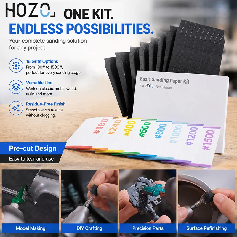 HOZO NeoSander Sandpaper Master Kit Residue Free Wet Dry Sanding Sheets for Model Building DIY Craft Surface Refinishing