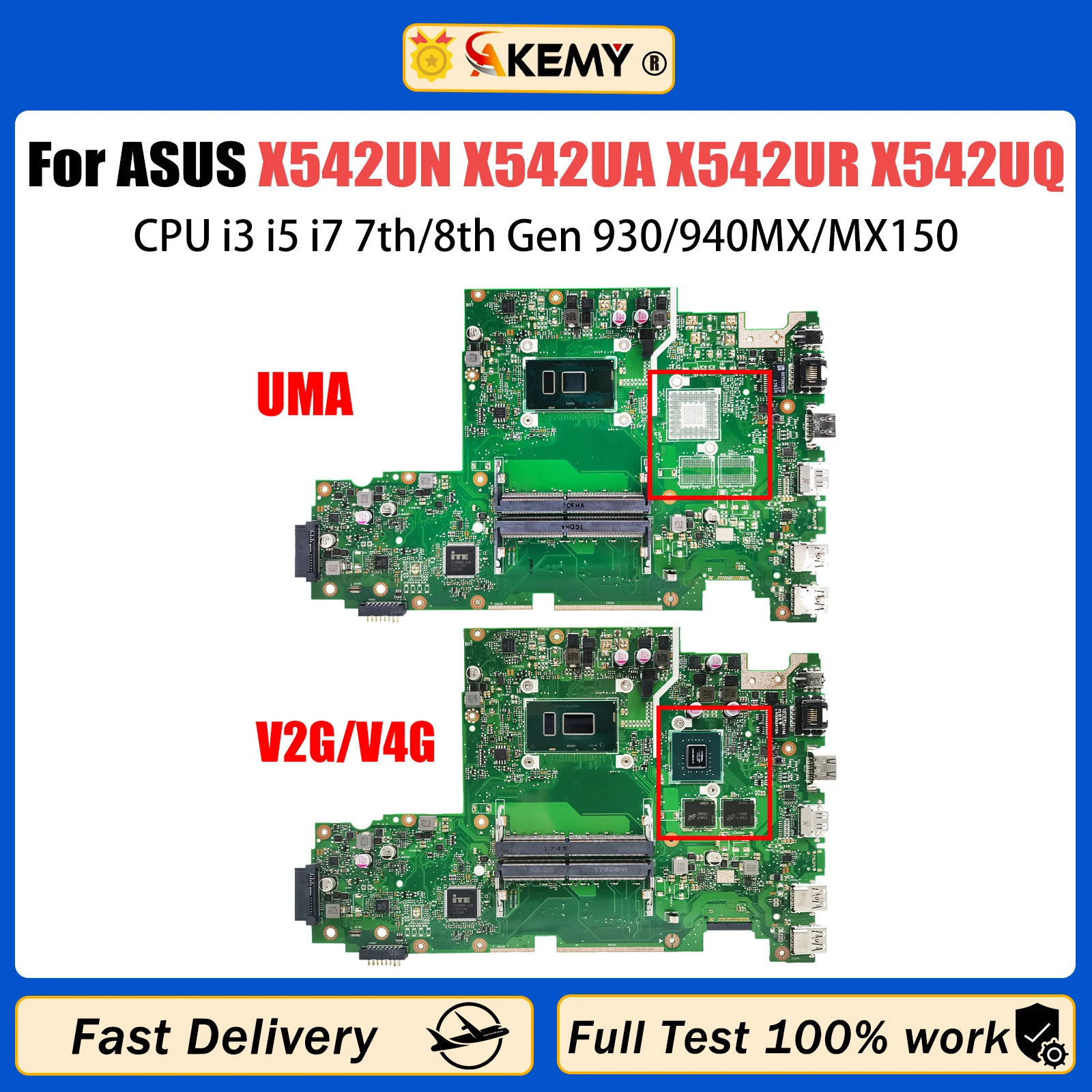 X542UN Mainboard For ASUS X542UA X542UR X542UQ X542URR X542UF X542URV Laptop Motherboard CPU i3 i5 i7 7/8th Gen 930/940MX/MX150