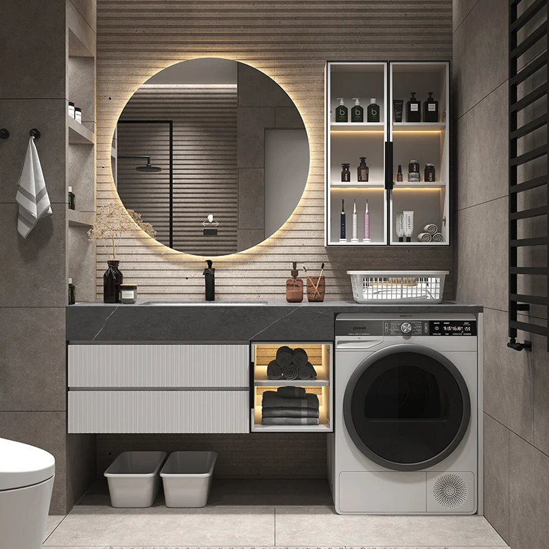 

Modern minimalist rock panel bathroom cabinet combination washing machine integrated cabinet balcony bathroom sink sink sink