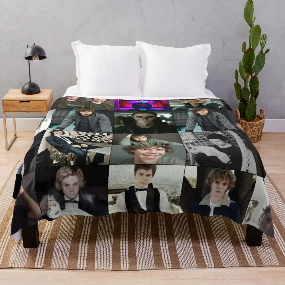 

Evan Peters Photo Collage Art Throw Blanket Elegant Warm Throw Blanket for Hotel Home