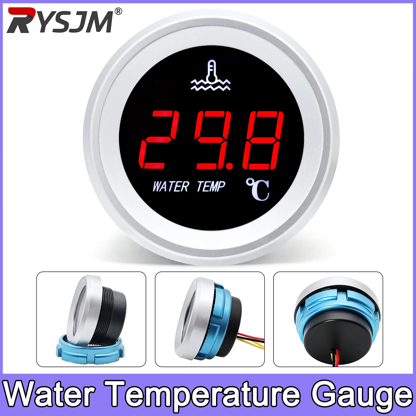 47mm Water Temperature Gauge LED Digital Display Temperature Indicator Signal Thermometer 0-120 Celsius with 10mm Sensor