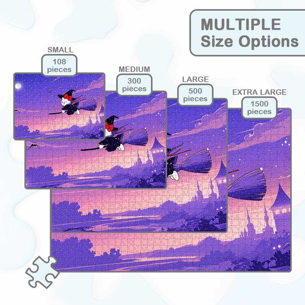 أحجية Hello Kitty Flying Broomstick من سلسلة Sanrio Halloween بتصميم فريد من نوعه لعبة ألغاز كرتونية سحرية بتصميم فريد من نوعه للبالغين