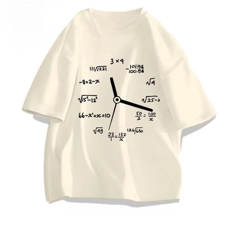 American Design Short-sleeved T Summer Mathematical Formula Clock Print Men's and Women's Versatile Tops Funny Clothes