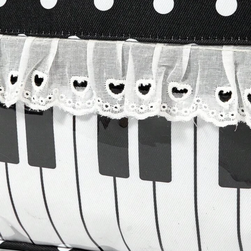 Polka Dot Piano Key Lace Ribbon Umhängetasche, Kontrastfarbe Patchwork Große Damen Bowling Tote Bag, Y2k Girls Wave Point Handtasche – Detail 5