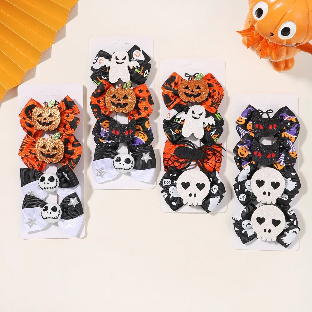 Pinzas para el pelo de Halloween para niñas, horquilla de calabaza, Calavera fantasma, Festival, Fiesta, accesorios divertidos para el cabello, regalo para niños, 4 piezas por juego