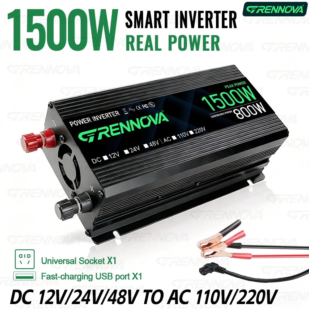 

Интеллектуальный инвертор Grennova 1500W: преобразует постоянный ток 12В/24В/48В в переменный 110В/220В – незаменимый помощник для кемпинга и путешествий