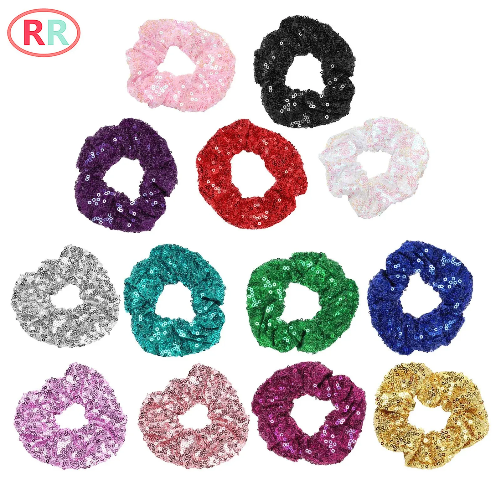 Kids Girls Shiny Sequins Hair Band Headwear Ruffled Scrunchie Hairband Elastic Ponytail Holder Accessory