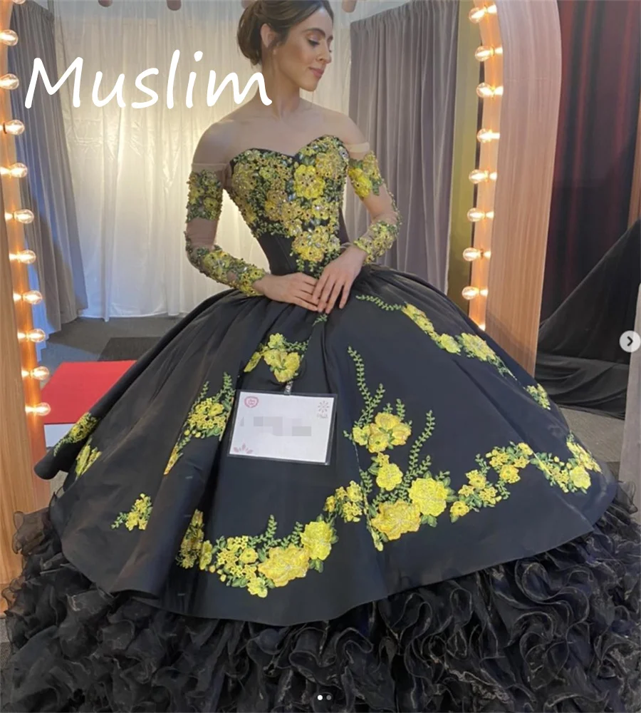 Charro mexicano preto quinceanera vestido organza babados doce 15 vestido de aniversário rendas até vestidos de xv años flor personalizado