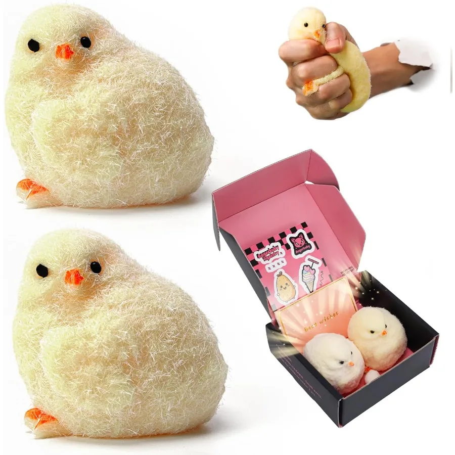 2PCS Taba Squishy Chick Toy Hand Make Fidget Chicken Sticky Silicone Squeeze Toys Ultra Soft for Adults Chick Squishies Toys fo