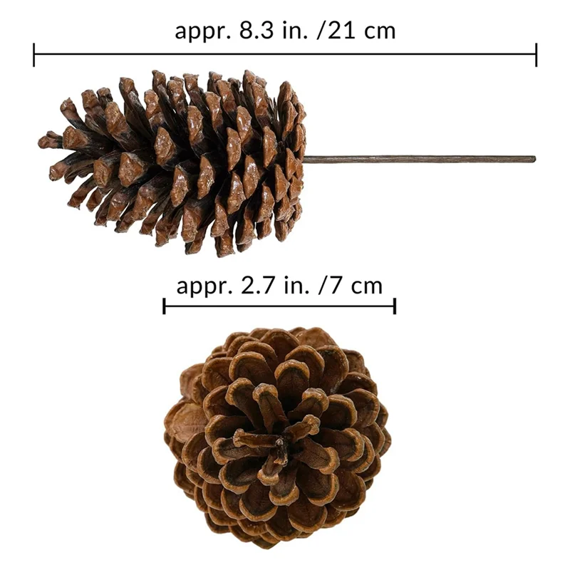 A18E-12 szt. Naturalne szyszki sosnowe, świąteczne sprayy z szyszkami, średnie szyszki z drucianymi łodygami, wysokość 21 cm, na Boże Narodzenie