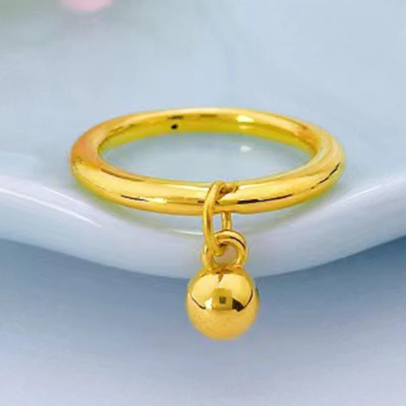 1pcs 999 Pure 24K Yellow Gold Ring For Women 3D Polish Ball Charms Polish Circle Band Ring US 1.6-1.95g