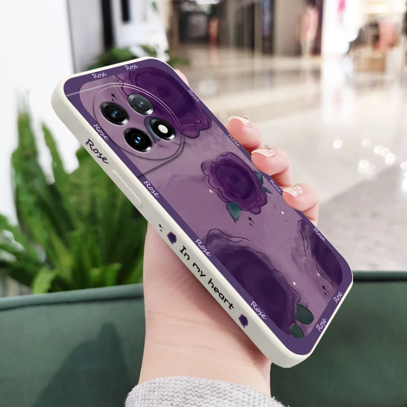 Purple Rose Phone Case For Oneplus 12 12R 11 11R 10 10R 10T 9R 9RT 9 8T 8 7 7T Pro 5G Liquid Silicone Cover
