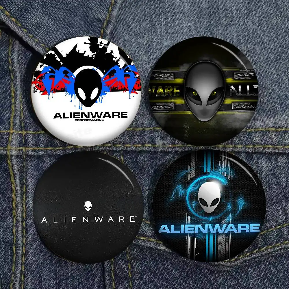 Alienware Gaming 58mm Cute Anime Figure Icon Badge Handmade Tinplate Brooch for Backpack Clothes Chest Ornament Gifts