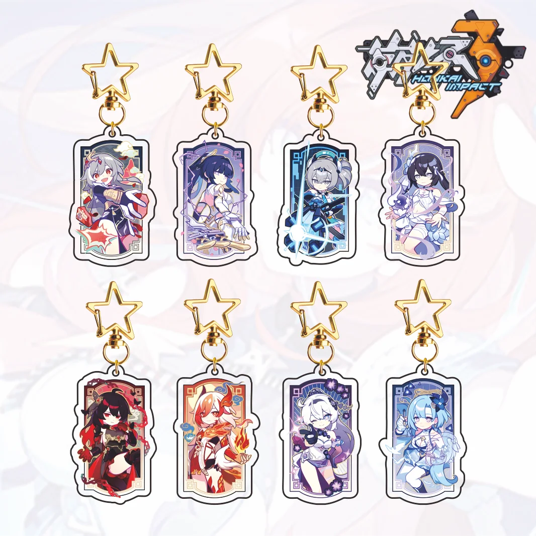 Honkai Impact 3 Series 2026 New Arrival Acrylic Keychain Kiana Mei Bronya Seele Fu‑Hua Star‑Clasp Game Pendant Collectible Gift