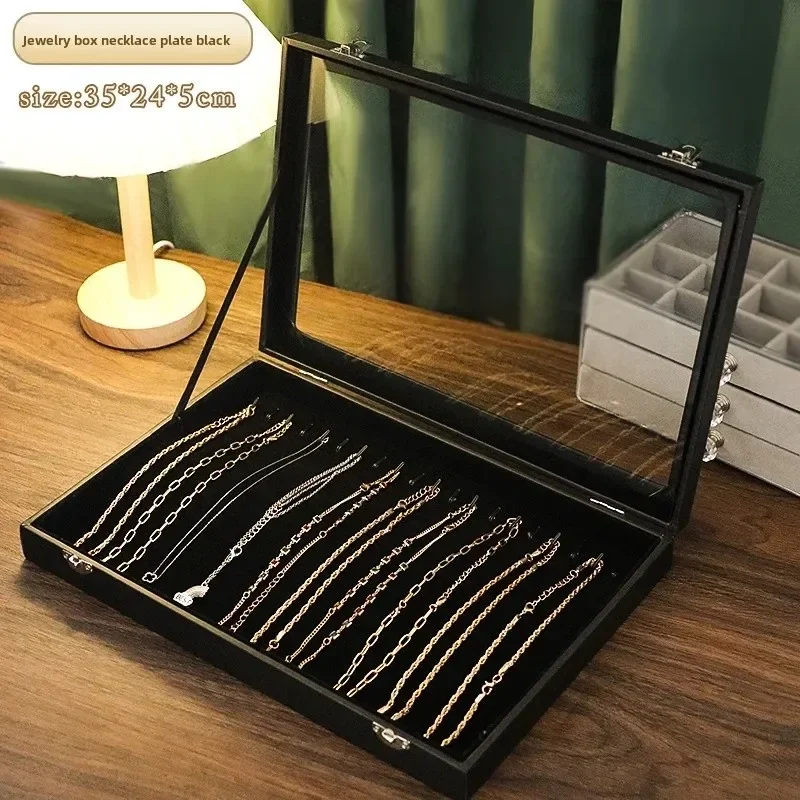 

Черная шкатулка для драгоценностей, витрина для колец, браслетов, серег, ожерелий с крышкой, пылезащитная стеклянная сетка, органайзер для хранения Amagi