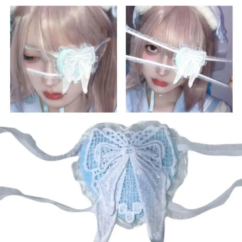 

39BB Subculture Single Eye Mask Lolitas Bows Single Eye Mask Blindfold Cosplay Props