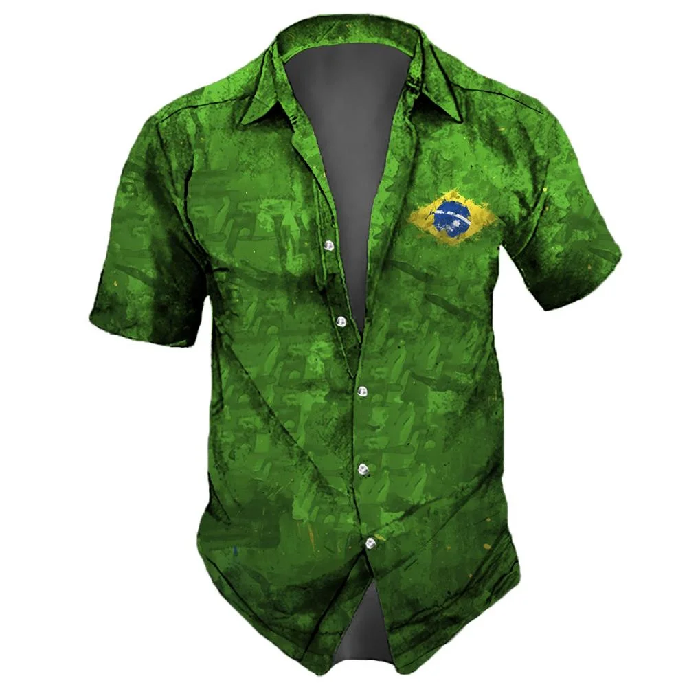 2023 Nieuwe Brazilië Vlag Heren Shirt 3d Print Casual Beach Party Hawaiian Shirts Man Streetwear Oversized Retro Shirts Tops zomer