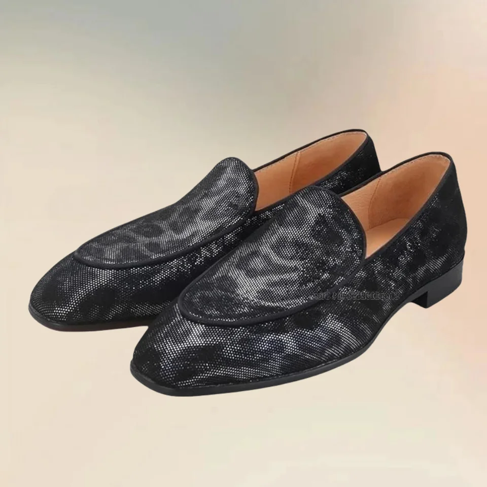 Silver Grey Leopard Print Sheepskin Men's Loafers Fashion Slip On Men Shoes Novel Comfort Party Feast Banquet Men Casual Shoes