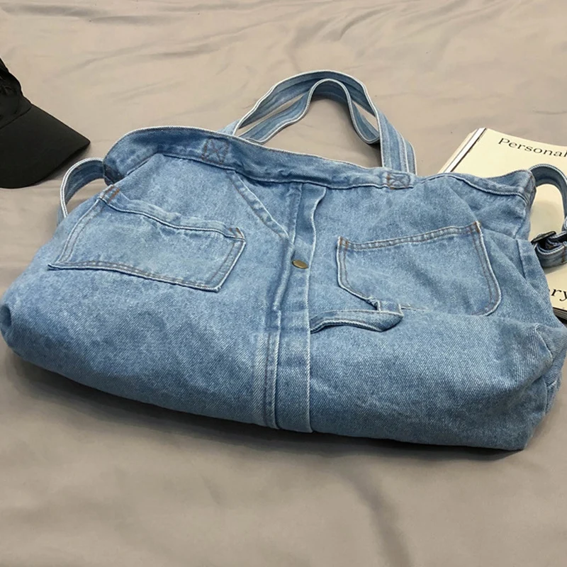 Abqr nova rede vermelha denim bolsa de ombro mensageiro casual selvagem portátil sacola de compras lona bolsa feminina azul claro