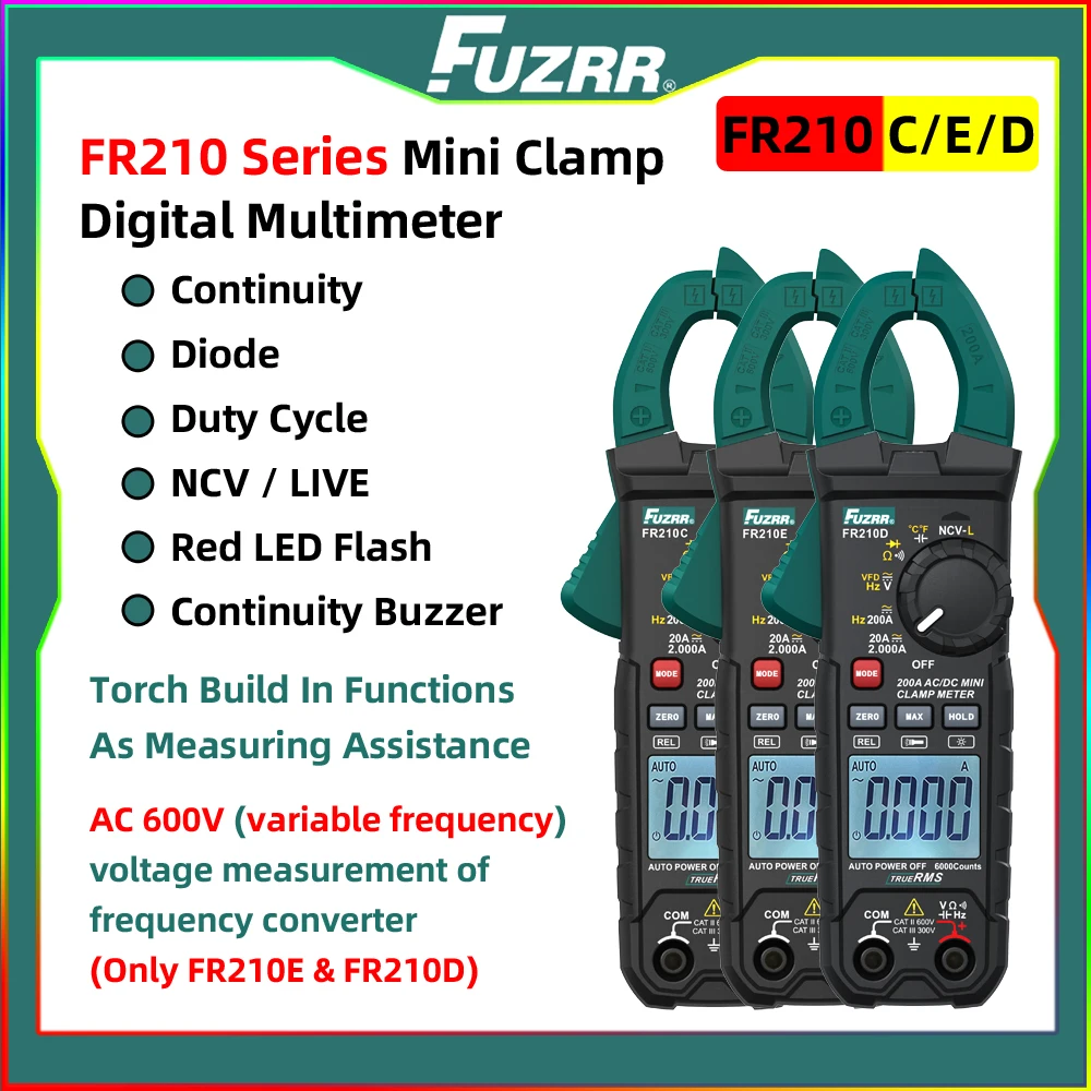 

FR210E Mini Clamp Meter Digital Multimeter NCV Electrician Tool new energy and energy-saving household appliances