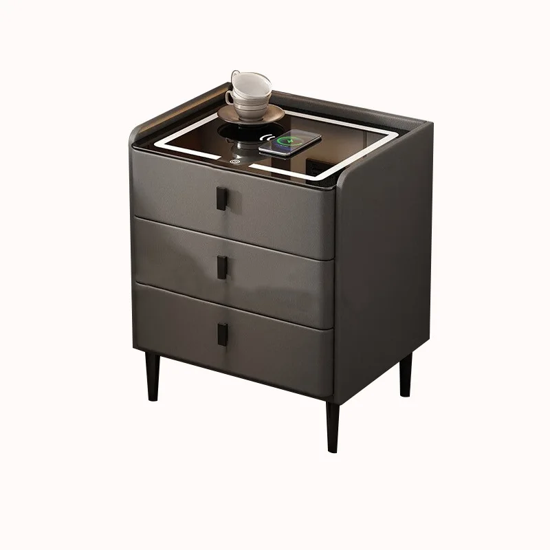 

Smart bedside table Solid wood wireless charging Modern bedroom Bedside storage locker
