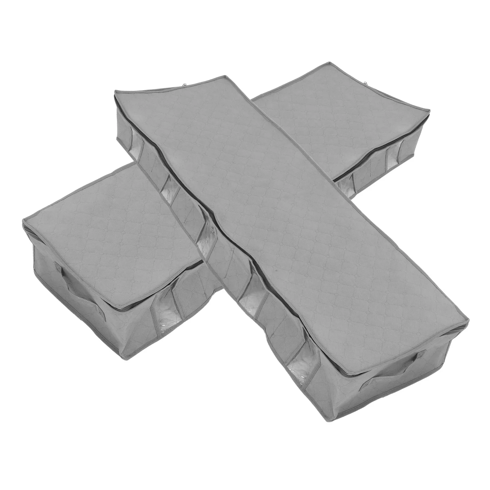 

2pcs Grey Non-Woven Storage Box Foldable Clothing Container Transparent Window Dust-Proof Organizer For Under Bed Closet Storage