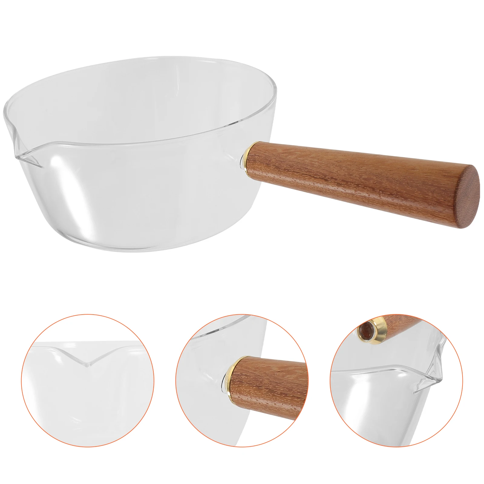 

Small Milk Pot 600ml Glass Food Soup Pan Ramen Noodle Stove Wooden Handle Pasta Pots Spout Child Baby Kitchen Gadgets