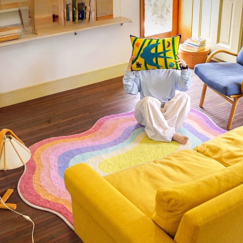 Irregular Shape Bedroom Decor Dopamine Carpet Large Area Carpets for Living Room Fluffy Soft Bedside Floor Mat Thicken Plush Rug