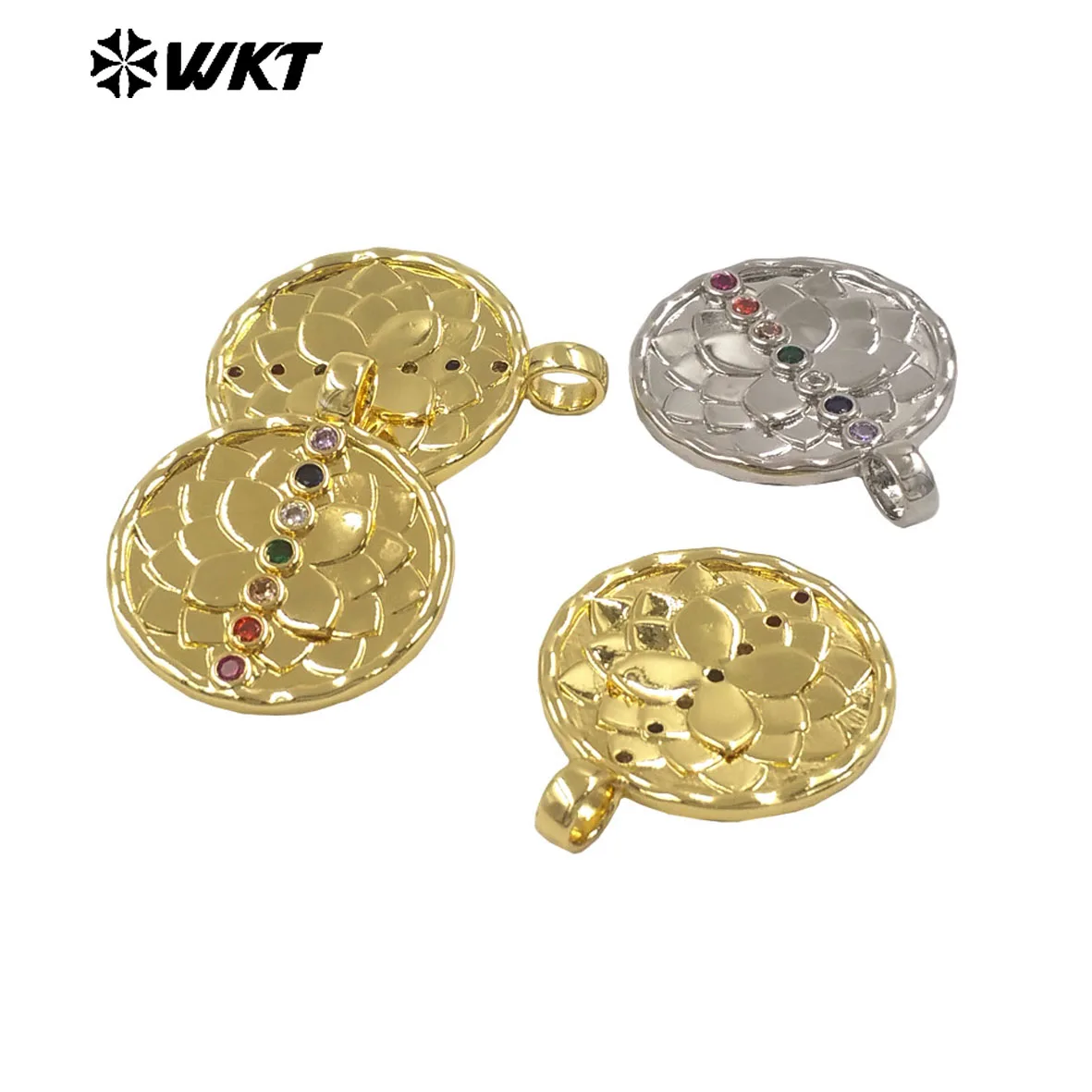WT-MP329 New Arrival Silver Gold Plated Yellow Brass And Colorful Zircon Round Pendants For Fashion Unique Jewelry Design