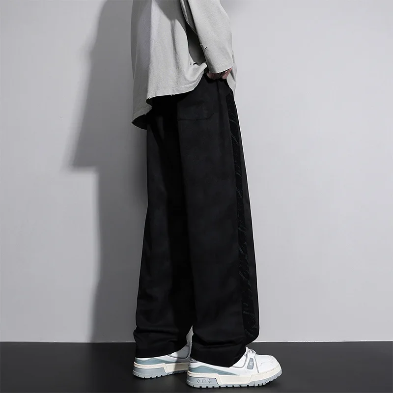2025 New Spring Men's Sweatpants Wide Leg Straight Loose Pants Korean Fashion Patchwork Knit Long Track Trousers Plus Size 8XL