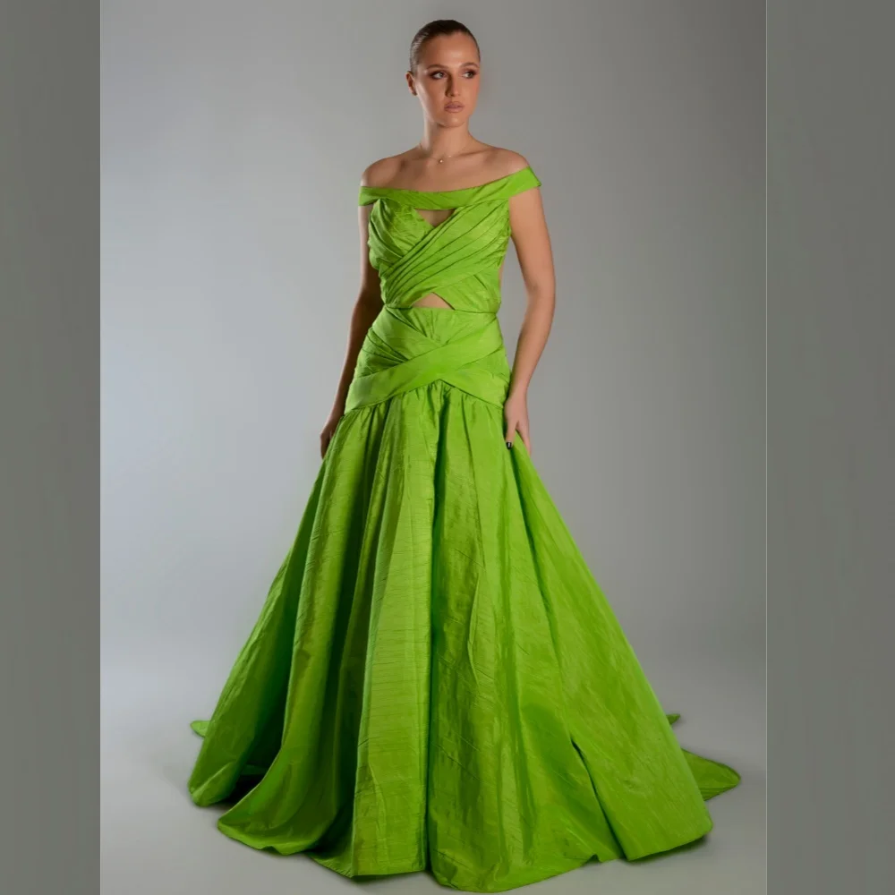 Customized Jersey Ruched Graduation A-line Off-the-shoulder Bespoke Occasion Gown Long Dresses