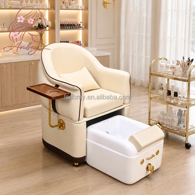 Factory Luxury PU Leather No Plumbing Hydromassage Pedicure Chair With Drain Pump Foot Spa Basin For Nail Salon